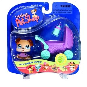 Littlest pet shop portable pets puppy and carriage